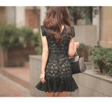 2022 High Quality Luxury Runway Women Summer Dress Sexy Sleeveless Lace Black White Fishtail