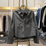 Fongt Collar Net Color Single-D Row Buckle Cotton Shirt 2025 Spring And Autumn Small Man Wearing Loose Age Reduction Long-Sleeved Top Woman