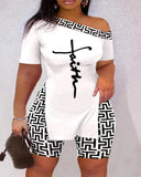 New Fashion Leisure Oblique Collar Shoulder Print Suit-Outfit