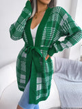 Fongt Wind Autumn And Winter Lattice With Lantern Sleeve Casual Cardigan Sweater Coat Women's Clothing