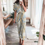 Fongt Women's Autumn New Short Sleeve Temperament Commuter High Waist Print Long