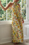 Sleeveless Backless Maxi Dress Summer Women Sexy Floral Sundress Beach Boho Dress Loose Holidy Long Dresses White