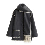 2024 Autumn / Winter New Women's Street Fashion Scarf Patchwork Woolen Coat W063 2788-Outfit