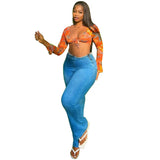 Fongt Women's Jeans Street Fashion Folding High-Waisted Elastic Denim Slacks