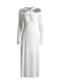 2025 New Solid Color Strapped Long Dress Fashion High-End Feel Long Sleeve Dress Women's