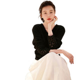 Fongt Hook Velvet Sweater Autumn And Winter New Thin Leisure Loose V Collar Long-Sleeved Knitted Sweater Woman