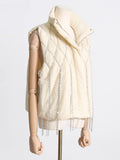 Fongt 2024 Niche Loose Vest Diamond Chain Trim Clip Cotton Sleeveless Jacket-Outfit