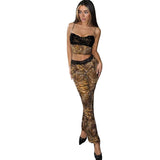 Fongt New Winter Women's Sexy Leopard Splicing Lace Design Sling Bag With Thin Trousers Set