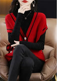 Knitted Vest Cardigan Women Elegant V-neck Sleeveless Sweater Tops Casual Knitwear Chaleco Coats New Malhas
