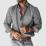 Fongt New Men's Shirt City Casual Collar Button Solid Color Men's Top