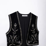Fongt Women's Casual Street Sleeveless Velvet Embroidered Vests In Autumn 2025