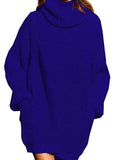 Fongt And Winter New Fashion Long Sleeve High Collar Pocket Long Dress Loose Sweater