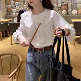 Fongt Retro Long-Sleeved Loose Doll-Collared White Shirt Women's New Spring High-End Feel Chic