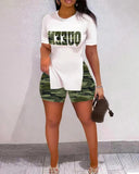 Size Women's Wear Spring And Summer 2023 New Leisure Printed Short-Sleeved Shorts Two Sets-Outfit