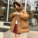 Advanced Sense Down Jacket Female 2024 Winter Thick Puff Feeling Hooded Loose White Duck Velvet Big Bread Coat-Outfit