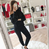 Knitted Sweater And Pants Two Piece Set Women Slim Crop Tops Women Sweater Pant 2 Piece Sets Womens Outfits