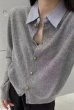 Sense Polo Got Fake Two Knitted Cardigan Women's 2024 Spring Shirt With College Style Sweater Coat In The Collar.-Outfit