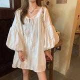 Women Bandage Elegant Sweet Simple Design Chic Korean Style Sheer Trendy Femme Loose Ins Lantern Sleeve College