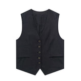 Fall 2024 New Women's Casual Linen Blend Vest Vest Shorts Set W085 8291-Outfit