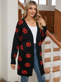 Fongt Sweater For Women's Casual Halloween Pumpkin Head With Long Coat Knitted Cardigan