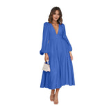 Fongt Autumn And Winter V Collar Waist Show Thin Pleated Long Sleeve Small Fresh Dress Female 23051-Outfit