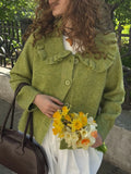 Fongt Sen Knitted Cardigan Loaf Collar Sweater Woman Fresh Sweet Wind Relaxed Leisure Thin