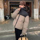 Ken Bean Wind Spell Color Hooded Padded Clothes Female Short Style 2024 Winter New Fashion Loose Small Bread Jacket-Outfit