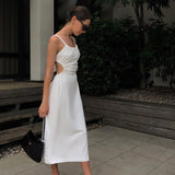 Fongt 2025 Summer New Women's Waist Folding Back Sling Dress Women