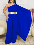 Fongt Women's 2025 Spring And Summer New Fashion Temperament Collar Splicing Folding OL High-Waisted African Jumpsuit