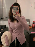 Irregular Sweater For Women Casual V-neck Slim Knitted Tops Korean Design Knitwear Jumper Spring Fall Bottomed Pullover