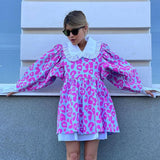 New Dress Fashion Long Sleeve High Waist Printing Y2K A-Line Dress Doll Collar Bubble Dress Party Club Dress Elegant Ladies-Outfit