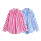 Fongt Casual Shirt 2025 Spring And Summer Temperament Long-Sleeved Collar Loose Striped Print Female Top