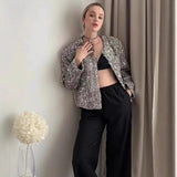 Fongt Women's Clothing Explosion ZA Autumn And Winter New Round Neck Solid Color Sequins With Coarse Flowers And Sequin Suits