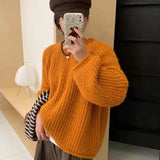 Fongt Wind Soft Waxy Candy Color Round Collar Sweater Female Autumn And Winter Loose Thick Needle And Thick Knit Sweater Overjacket-Outfit