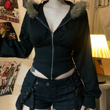 Fongt Wind Hair Stranding Zip Coat Hottie Autumn And Winter Slim Slim Irregular Top