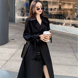 Fongt Women's Long-Term 2025 Spring And Autumn Black Korean Version Of Large-Size Small Man Popular British Wind Coat Over The Knee Coat