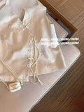 Chinese Style Inclined Cardigan Buckle Jacquard Satin Vest Women's 2024 Summer Fashion Retro Zen Blouse-Outfit