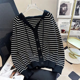 Hooded Casual Knitted Sweater Women's 2024 Spring And Autumn New Korean Version Loose Fashion Cardigan Jacket-Outfit