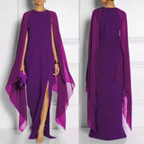 Sexy Evening Party Dress 2020 Summer Chiffon Patchwork Long Sleeve Loose Dress Ladies High Slit Solid Maxi Dress
