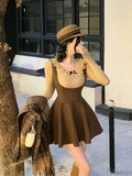 Elegant 2 Piece Dress Set Slim Bodycom Knitting Blouse + High Waist Solid Y2k Mini Dress Korean Fashion Suit 2024 Spring-Outfit