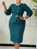 Fongt New Elegant Elastic Body Repair Collared High-Waisted Temperament With Hips Solid-Colored Dress