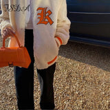 2021 Autumn Winter Women Baseball Jacket Varsity Oversized Bomber Y2k Loose Long Sleeve Fur Faux Vintage Coat