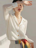 Fongt Temperament White Shirt Long-Sleeved Spring And Autumn New Unique Fashion Beautiful Shirt Early Autumn Women's Chiffon Top