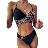 Bikini 2021 Mujer Women Push Up Leoaprd Print Patchwork High Waist Swimsuit Solid Orange Bathing Suit High Cut