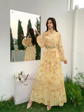 Fongt Light Luxury Temperament Dress Female High-End Feel Strapped Waist Three-Dimensional Flower Lantern Sleeve Print Dress