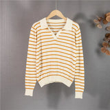 New 2021 Women Autumn Winter Sweaters Wool Knitted Elegant Striped Vintage Fashionable Pullovers Lady Tops