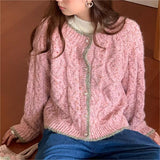 Fongt Version Qiu Dong 2024 New Knit Cardigan Coat Jacket Color Dot Twist Small Design Feeling Gentle Sweater Female-Outfit