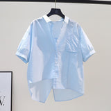 Fongt Simple Summer Thin Short-Sleeved Shirt Women 2025 New Fashion Loose Long Pocket Cardigan Shirt