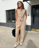 Slacks Two-Piece Spring / Summer 2024 New Women Fashion Sleeveless Vest Low-Waist Pants Suit-Outfit