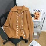 Fongt Double Zipper Lapel Cardigan Female Lazy Wind Wide Soft Waxy Long Sleeve Sweater Bottom Coat Thick-Outfit
